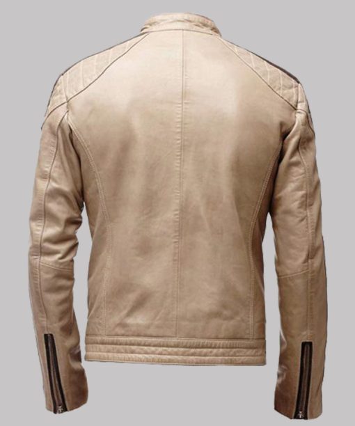 Mens Brown Stripe Beige Color Leather Jacket