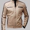 Men's Biker Beige Color Leather Jacket