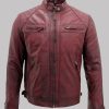 Men's Burgundy Distressed Leather Jacket