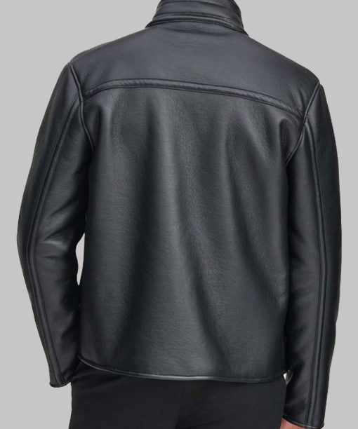 Mens Black Leather Faux Shearling Collar Jacket