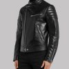 Men's Black Padded Sleeves Leather Jacket