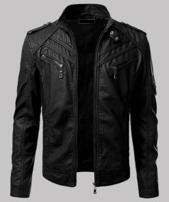 Men's Black Biker Slim Fit Leather Jacket