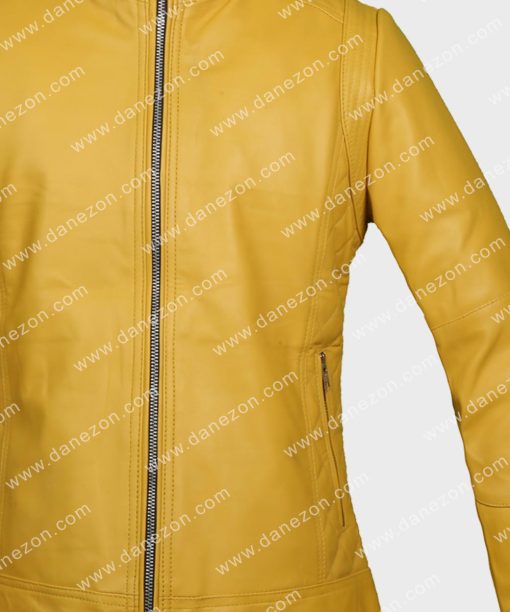 Women Classic Yellow Slimfit Leather Jacket