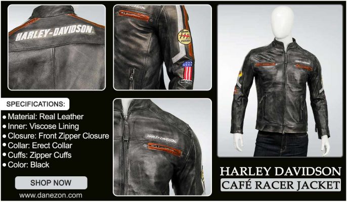 Mens Café Racer Harley Davidson Distressed Leather Jacket