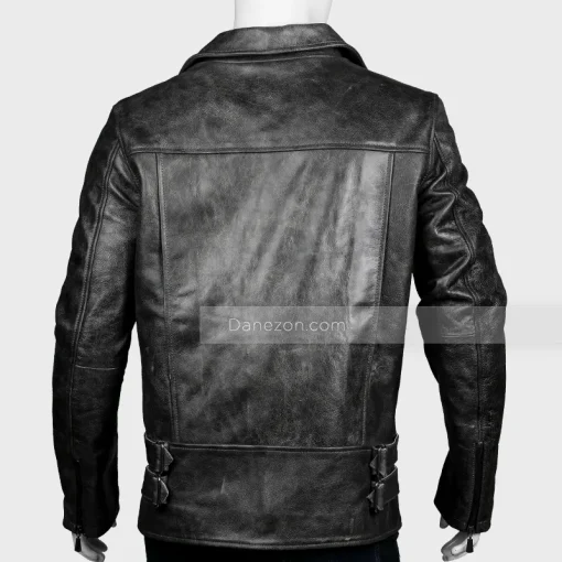 Black Biker Distressed Leather Jacket Men’s