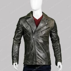 Men's Black Biker Distressed Leather Jacket