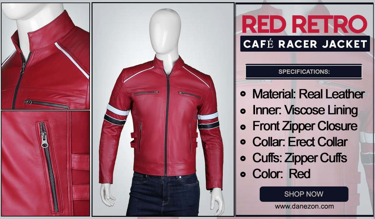 Red Retro Leather Café Racer Jacket