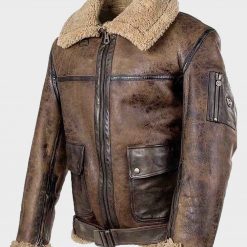 Mens Shearling Distressed Brown Leather Jacket