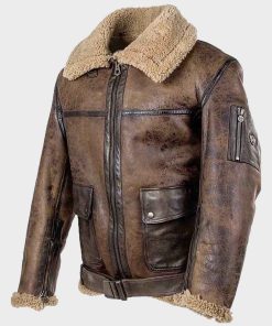 Mens Shearling Distressed Brown Leather Jacket