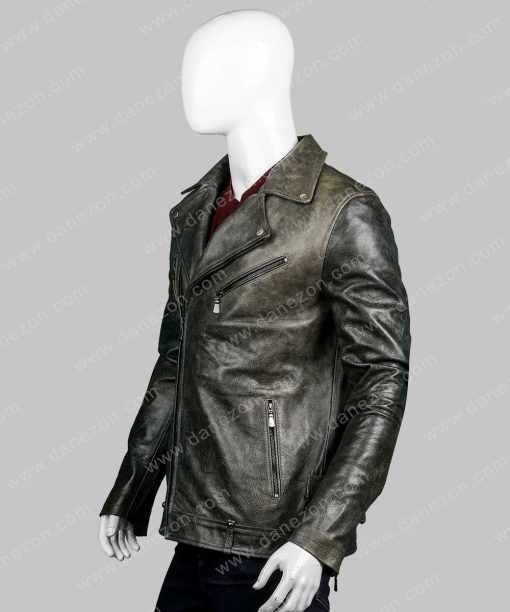 Mens Black Leather Distressed Jacket