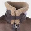 Mens Brown Shearling Distressed Leather Aviator Jacket