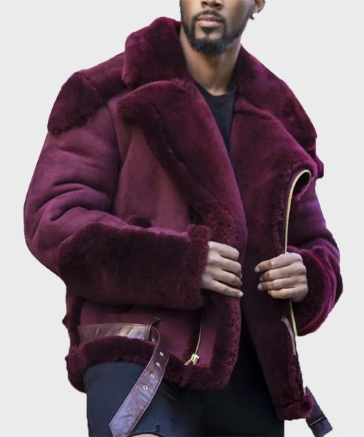 Mens Shearling Leather Maroon Jacket