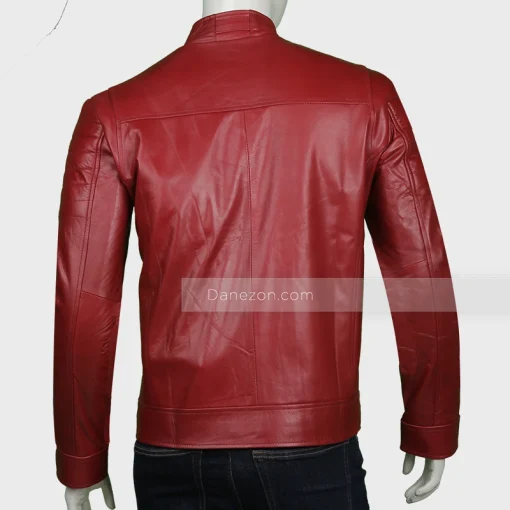 Mens Slim Fit Red Leather Biker Jacket