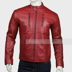 Slim Fit Red Leather Jacket for Mens