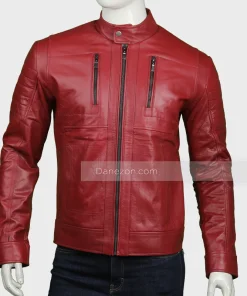 Slim Fit Red Leather Jacket for Mens