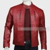 Mens Red Biker Cafe Racer Leather Jacket