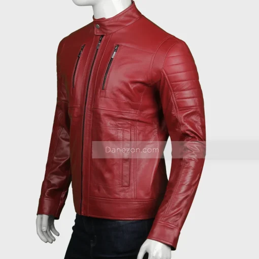 Slim Fit Red Leather Biker Jacket Mens