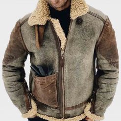 Mens Brown Faux Fur Leather Jacket