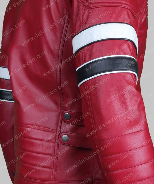 Mens Cafe Racer Red Retro Leather Jacket