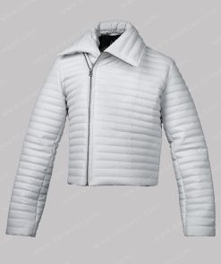 Women White Puffer Leather Jacket