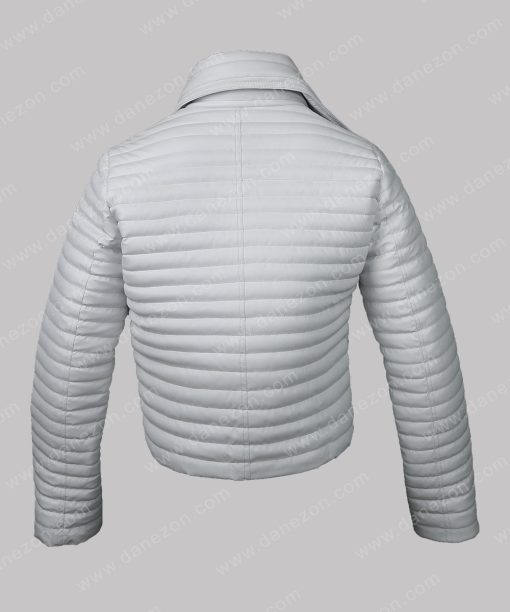 Casual White Leather Women Puffer Jacket