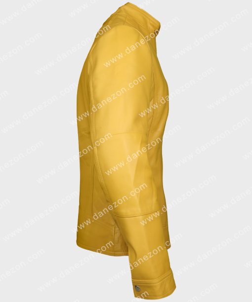 Casual Women Yellow Classic Leather Jacket