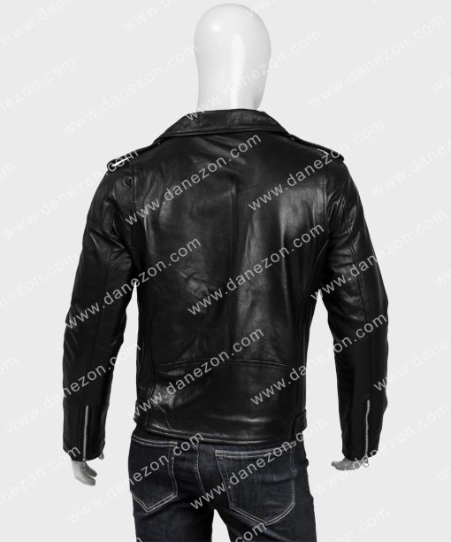 Mens Black Zipper Motorcycle Leather Jacket