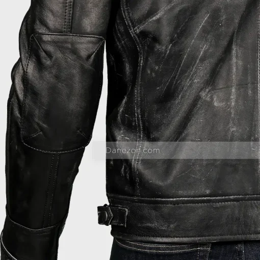 Black Cafe Racer Distressed Leather Jacket