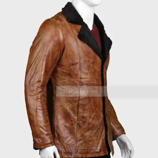 Mens Black and Brown Shearling Leather Coat