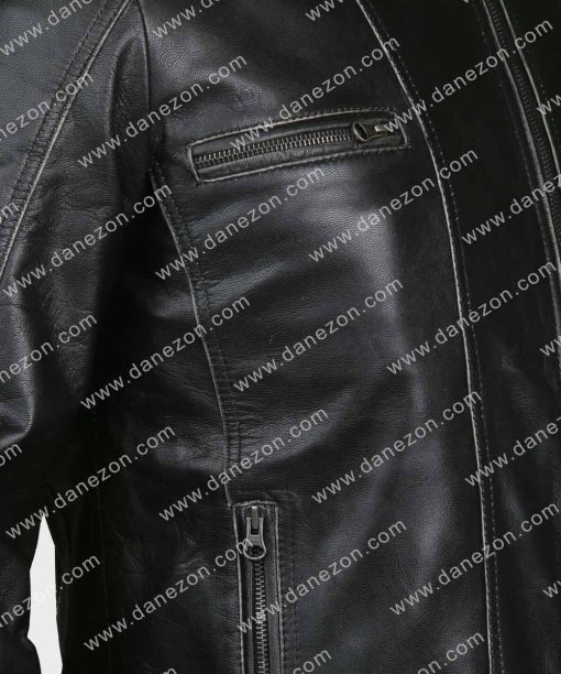 Mens Black Shirt Collared Leather Jacket