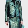 Lily Collins Emily In Paris Metallic Moto Jacket