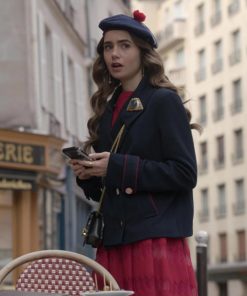 Emily in Paris Lily Collins Blue Peacoat
