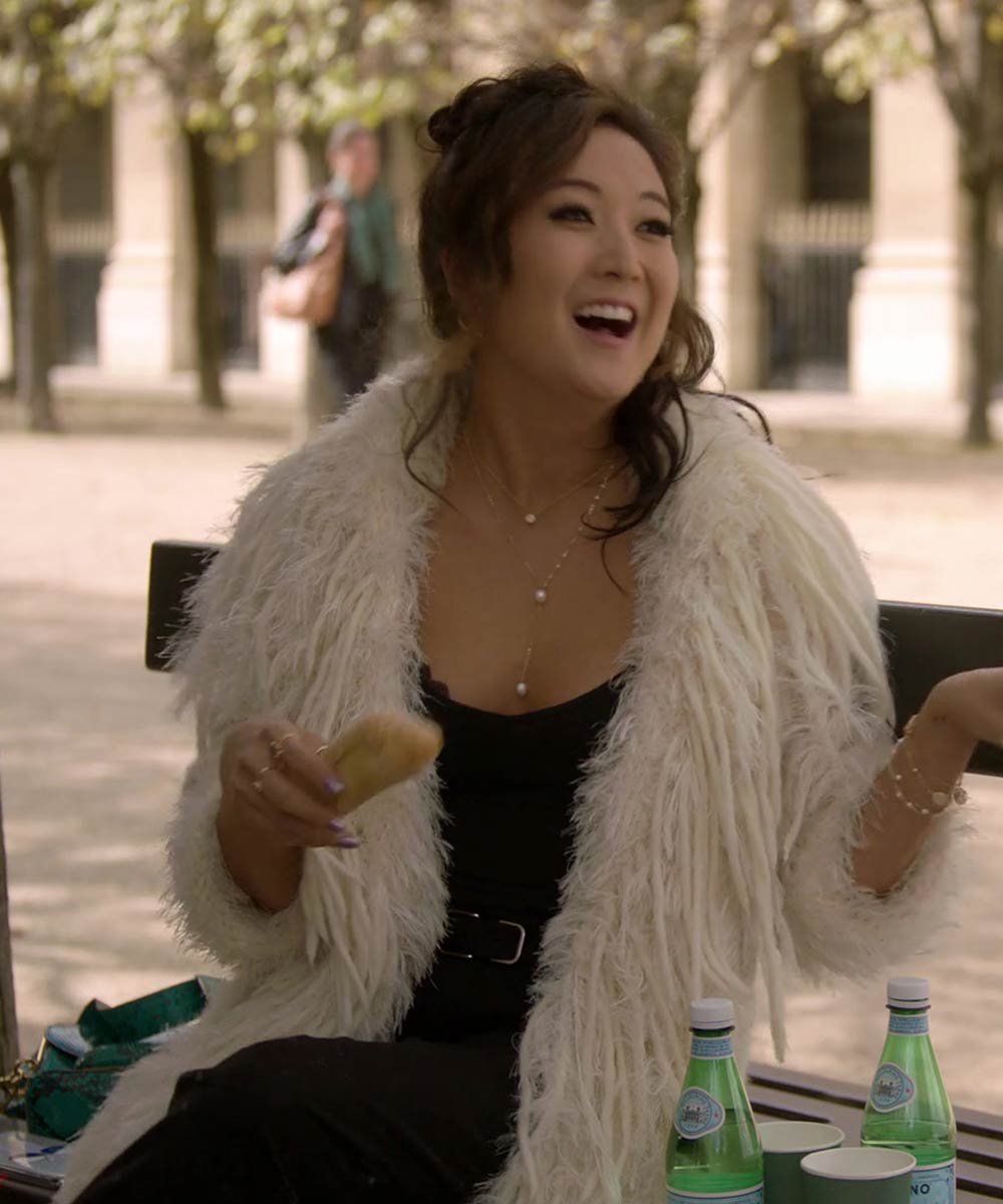 Emily in Paris Mindy Chen Coat | Ashley Park White Fur Coat