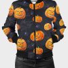 Pumpkin Printed Halloween Spider Bomber Jacket