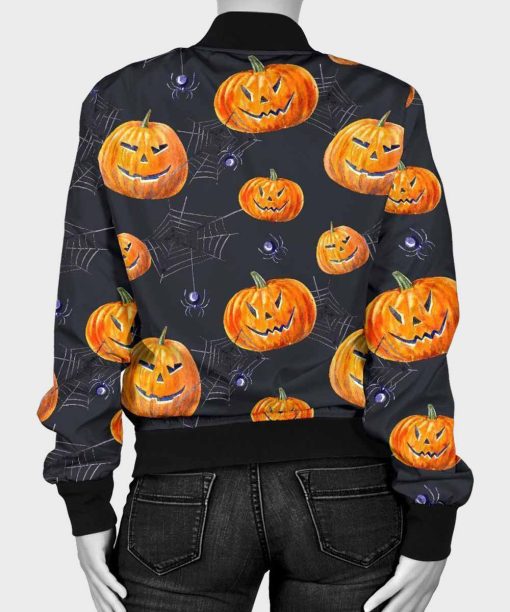 Pumpkin Printed Spider Halloween Bomber Jacket