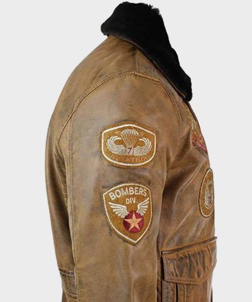 Mens Aviator Tan Bomber Leather Jacket