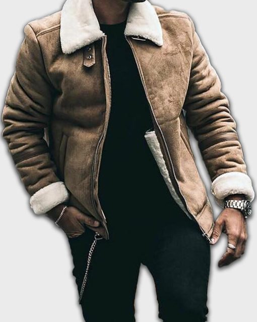 Mens Aviator Brown Leather Shearling Jacket