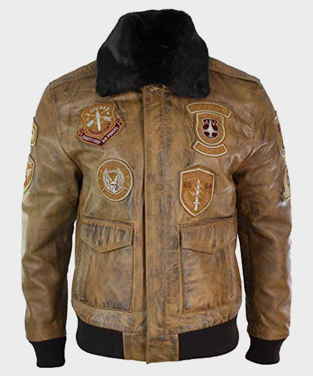 Mens Leather Bomber Jacket with Fur Collar - PalaLeather