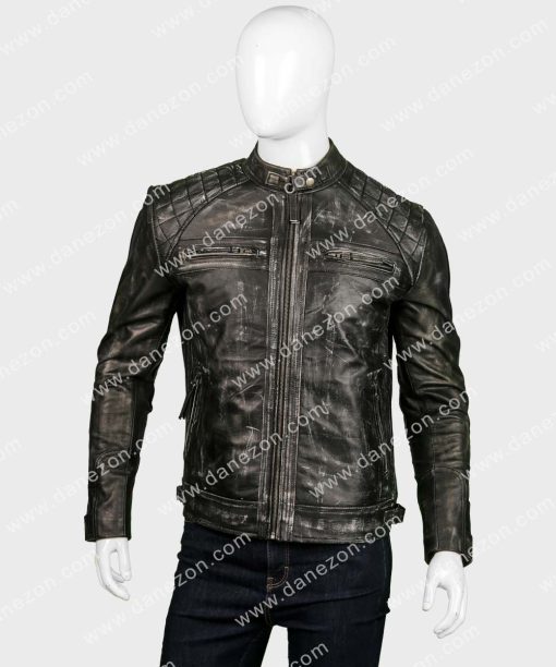 Mens Black Distressed Cafe Racer 