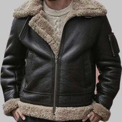 Mens Sheepskin Shearling Black B3 Leather Jacket