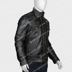 Black Zipper Pocket Mens Leather Jacket