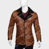 Mens Distressed Brown Black Shearling Leather Coat