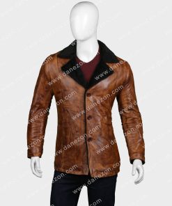 Mens Distressed Brown Black Shearling Leather Coat
