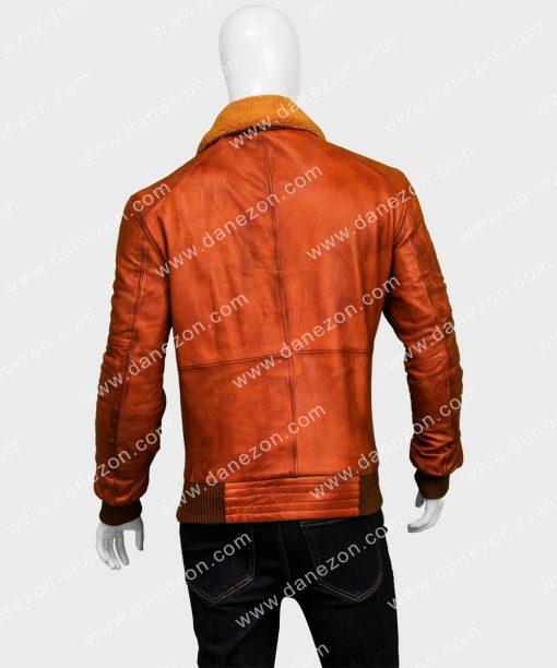 Brown Distressed Aviator Waxed Bomber Leather Jacket for Mens