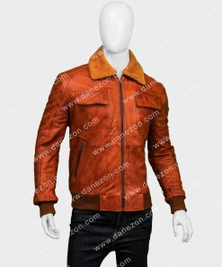 Mens Distressed Brown Waxed Aviator Bomber Leather Jacket