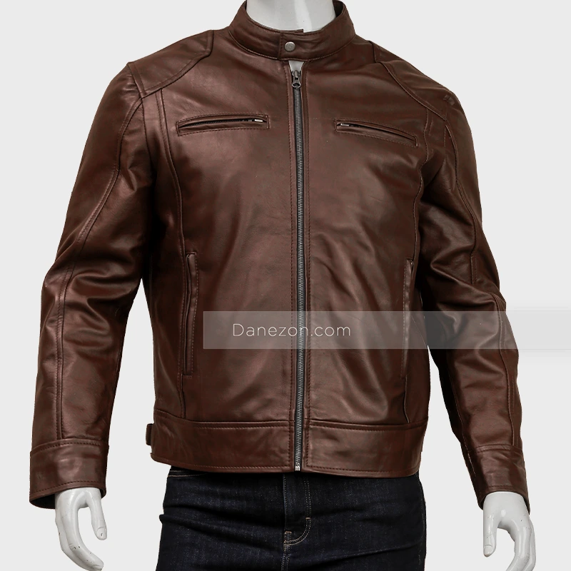 Mens Classic Brown Leather Jacket | Brown Slimfit Cafe Racer Jacket
