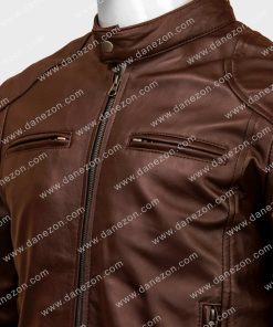 Cafe Racer Brown Slimfit Leather Jacket for Mens