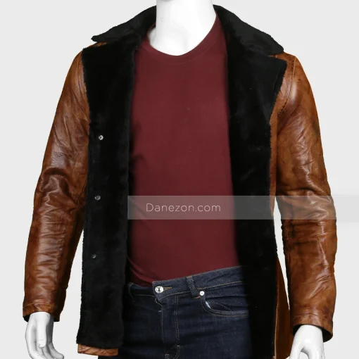 Black Shearling with Brown Leather Jacket
