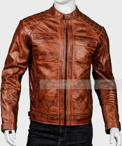 Mens Distressed Vintage Brown Cafe Racer Leather Jacket