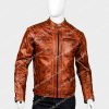 Mens Cafe Racer Brown Distressed Quilted Shoulder Leather Jacket
